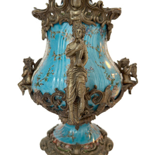 Wong Lee Hand-Painted Covered Urn with Bronze Mounts