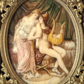 Antique French Miniature Painting of “Sappho and Erinna” | After Simeon Solomon (1864)