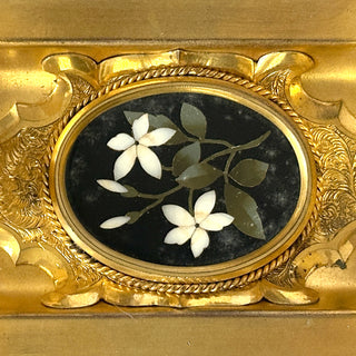 19th-Century Italian Pietra Dura Book and Inkwell Set with Gilded Bronze Mounts