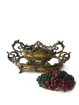 Czech Colored Glass Fruit Basket Jardiniere w/ Plateau