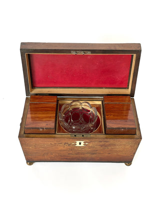 Antique Georgian Mahogany Tea Caddy with Glass Mixing Bowl – Circa 1820