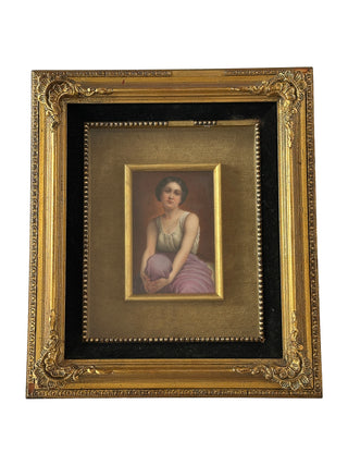 Antique German Porcelain Portrait – After “Contemplation” by Adolphe Piot