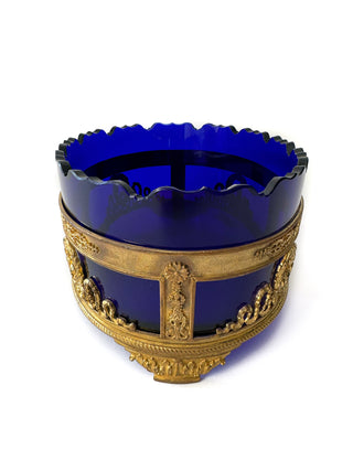 19c cobalt glass & bronze napoleon III jardinière