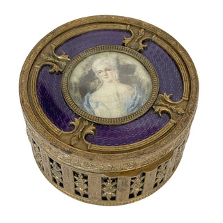 French Gilt Bronze & Guilloché Enamel Box with Portrait Miniature