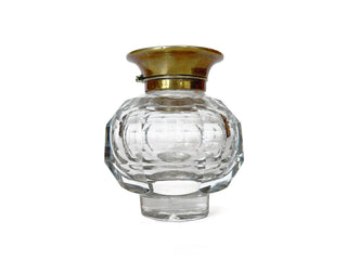 Antique Middle Eastern Brass & Copper Inkwell Set with Cut Crystal Bottle