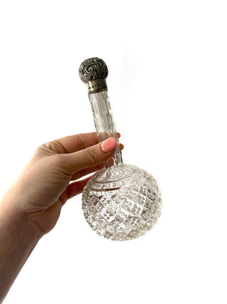 Pair Victorian cut crystal globe perfume bottles