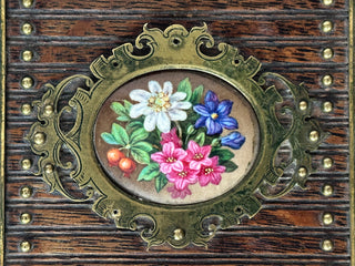 Antique Viennese Oak and Brass Jewelry Casket