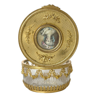French Louis XVI-Style Ormolu & Crystal Casket with Miniature Portrait
