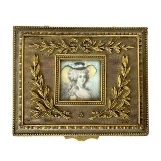 19th-Century French Gilt Bronze Box with Miniature Portrait