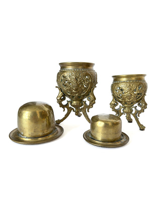 Antique French Bronze Desk Standish – Inkwell Set with Figural Mask Detail, c. 19th Century