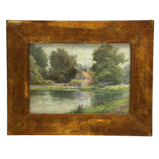 Victorian Watercolor of a Riverside Mill by F. Dixon