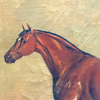 Equestrian and Sporting Oil Painting — Horse and Spaniel in Stable