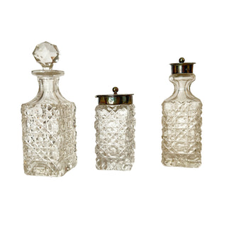 Victorian Cut Crystal & Silverplate Cruet Set – 5 Bottles in Caddy