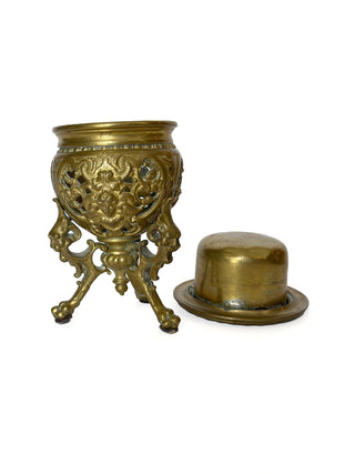 Antique French Bronze Desk Standish – Inkwell Set with Figural Mask Detail, c. 19th Century