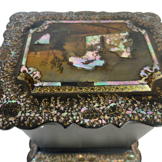 19th-Century English Papier-Mâché Jewelry & Needlework Cabinet