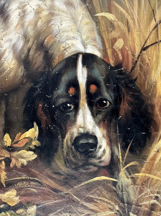 Vintage Hunting Dog Painting on Board – Sporting Scene with Game Bird