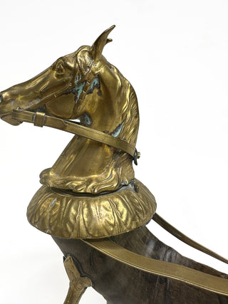 Rare 18th century bronze horse head and rams horn body inkwell