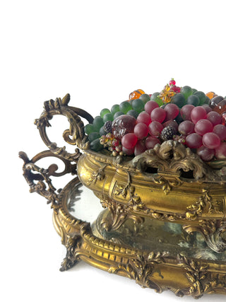 Czech Colored Glass Fruit Basket Jardiniere w/ Plateau