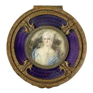 French Gilt Bronze & Guilloché Enamel Box with Portrait Miniature