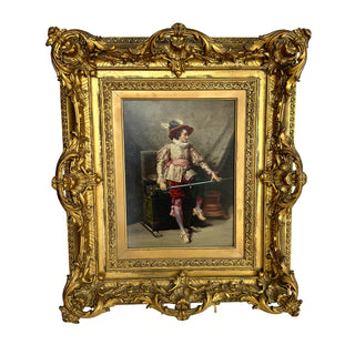 L. Stefanelli (Italian, 19th Century) Cavalier in an Interior, Oil on Board
