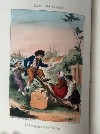 La Morale en Images – Antique French Book with Hand Water-Colored Illustrations, Fine Binding