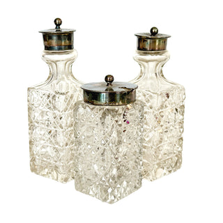 Victorian Cut Crystal & Silverplate Cruet Set – 5 Bottles in Caddy