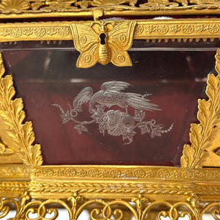 19th-Century French Gilt Bronze & Etched Crystal Jewelry Casket