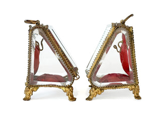 Antique French Jeweled Glass Casket – Red Tufted Silk Interior with Gilt Bronze Mounts