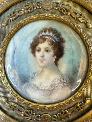 Antique French hand painted portrait mirror