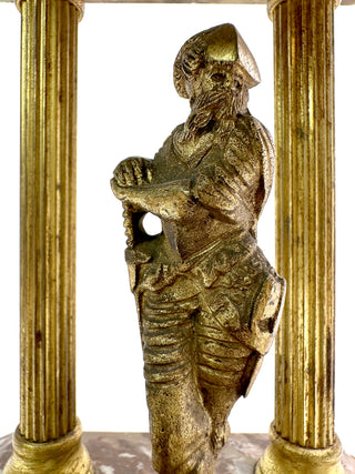 Grand Tour Architectural Souvenir – Gilt Bronze & Rouge Marble Temple with Warrior Figure
