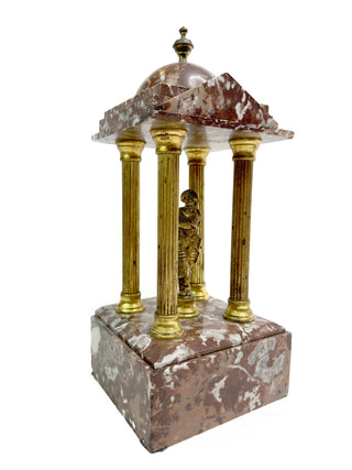 Grand Tour Architectural Souvenir – Gilt Bronze & Rouge Marble Temple with Warrior Figure