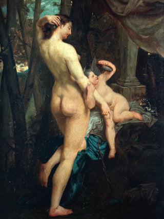 Antique French Mythological Painting of Venus and Cupid