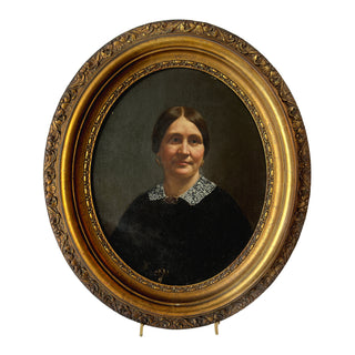 19th-Century Portrait of a Lady in Gilt Frame