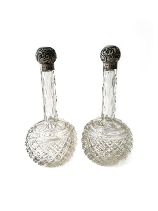 Pair Victorian cut crystal globe perfume bottles