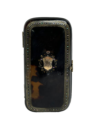 Antique Tortoiseshell & Piqué Inlay Necessaire de Voyage Case