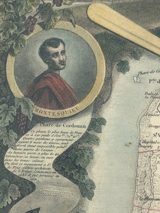 Framed 19th-Century French Map – “Dépt. de la Gironde” by V. Levasseur, Hand-Colored, c. 1847