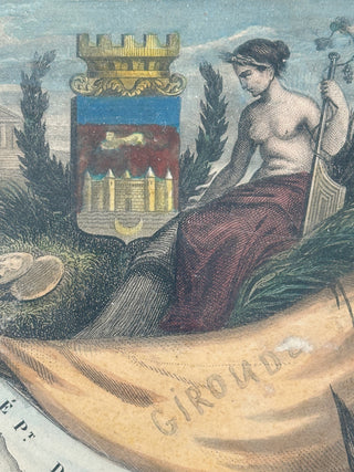 Framed 19th-Century French Map – “Dépt. de la Gironde” by V. Levasseur, Hand-Colored, c. 1847