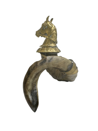 Rare 18th century bronze horse head and rams horn body inkwell