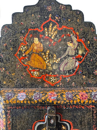 Rare Antique Persian Mirror Cabinet – Hand-Painted Qajar-Era Style