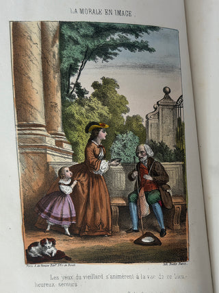 La Morale en Images – Antique French Book with Hand Water-Colored Illustrations, Fine Binding