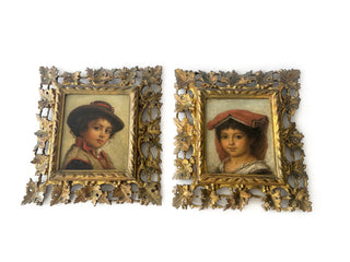 Antique Italian pair of portraits after Adriano Bonifazi 19c