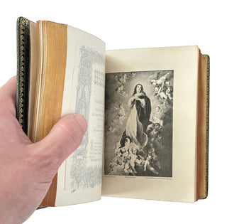 Antique French Roman Missal – Green Morocco Leather with Moiré Silk Endpapers, Illustrated