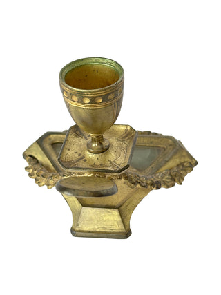 Antique French Bronze and Onyx Desk Pair — Convertible Candlestick or Ashtray with Companion Stand