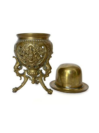 Antique French Bronze Desk Standish – Inkwell Set with Figural Mask Detail, c. 19th Century