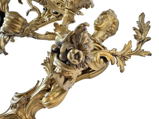 Pair of Antique French Bronze Rococo Figural Wall Sconces – Electrified