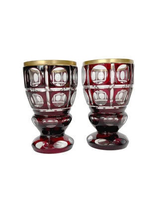 Pair of Antique Bohemian Overlay Crystal Goblets