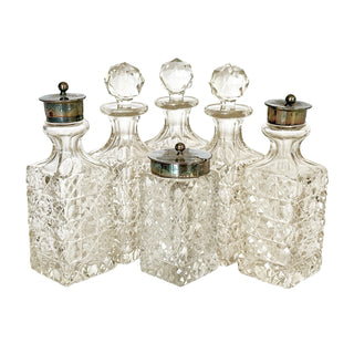Victorian Cut Crystal & Silverplate Cruet Set – 5 Bottles in Caddy