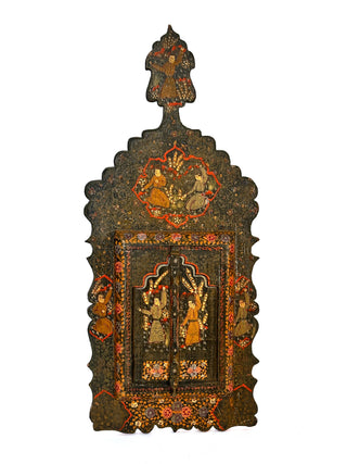 Rare Antique Persian Mirror Cabinet – Hand-Painted Qajar-Era Style