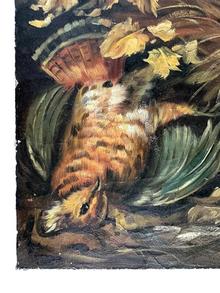 Vintage Hunting Dog Painting on Board – Sporting Scene with Game Bird