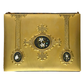 19th-Century Italian Pietra Dura Book and Inkwell Set with Gilded Bronze Mounts